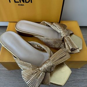 Gold Bow Flat Sandals